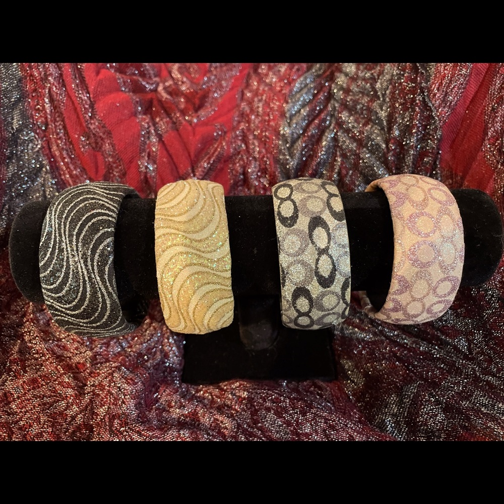 Glitter Bangles With Scroll and Swirl Design Lot of 4